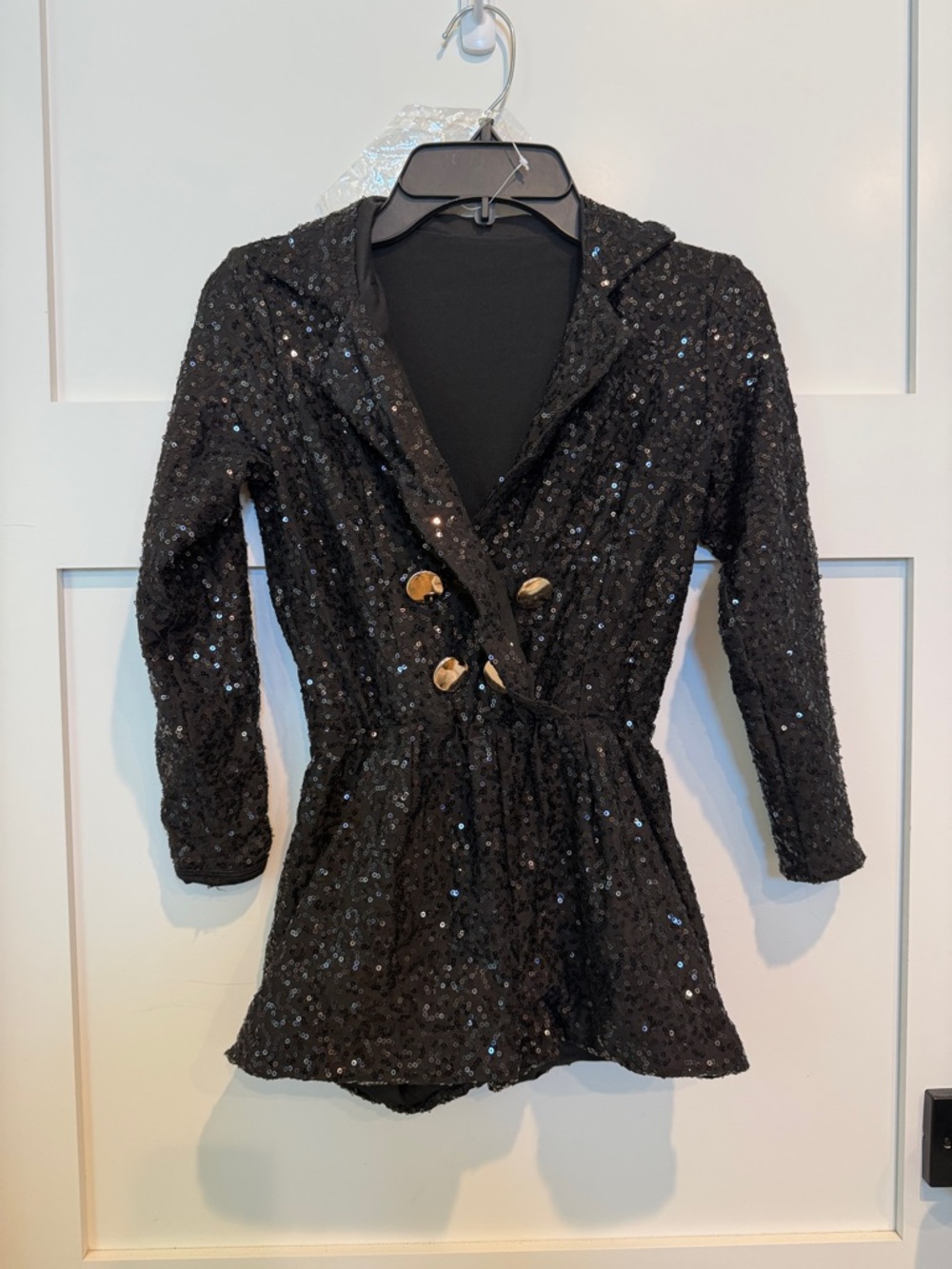 Black Sequin Dance Costume Jacket with Gold Buttons - Kids